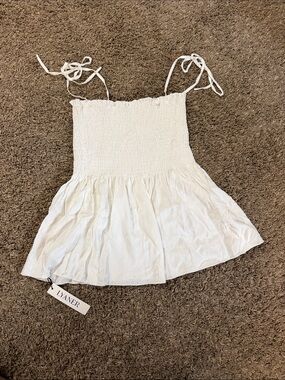 Lyaner White Smocked Tie-Strap Camisole Top